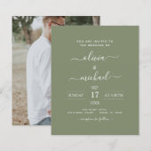 Budget Sage Green Wedding met Foto Uitnodiging (Voorkant / Achterkant)