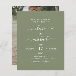 Budget Sage Green Wedding met Foto Uitnodiging