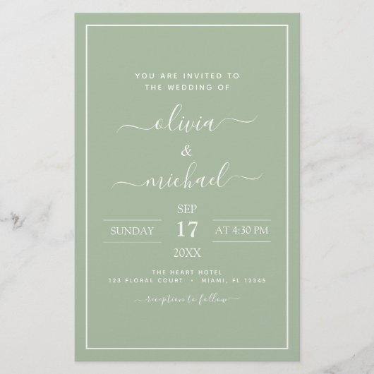 Budget Sage Green Wedding Modern Typografie (Voorkant)