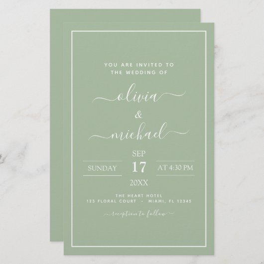 Budget Sage Green Wedding Modern Typografie (Voorkant / Achterkant)