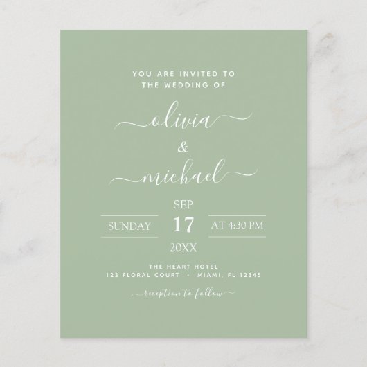 Budget Sage Green Wedding Modern Typografie (Voorkant)