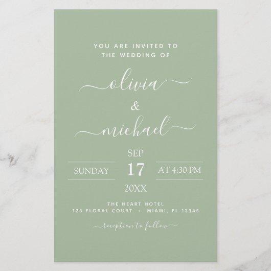 Budget Sage Green Wedding Modern Typografie (Voorkant)