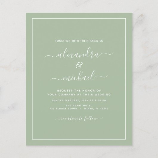 Budget Sage Green Wedding Modern Typografie (Voorkant)