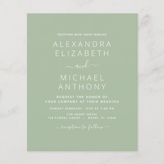 Budget Sage Green Wedding Modern Typografie (Voorkant)