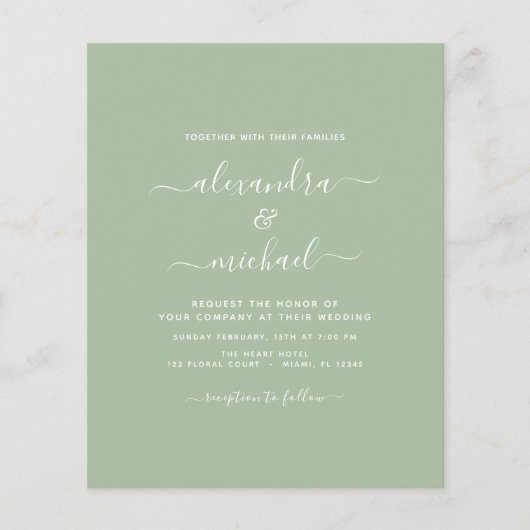 Budget Sage Green Wedding Modern Typografie Flyer (Voorkant)