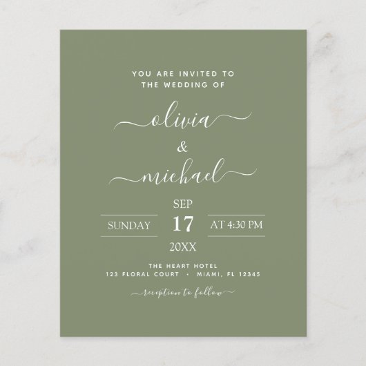 Budget Sage Green Wedding Modern Typografie Flyer (Voorkant)