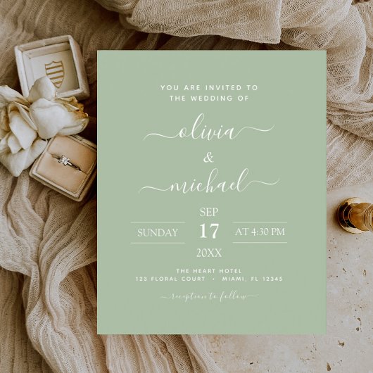 Budget Sage Green Wedding Modern Typografie Flyer
