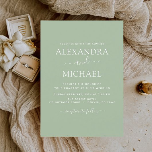 Budget Sage Green Wedding Modern Typografie Flyer