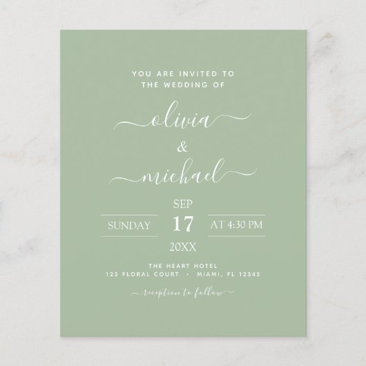 Budget Sage Green Wedding Modern Typografie Flyer (Voorkant)