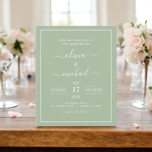 Budget Sage Green Wedding Modern Typography Flyer
