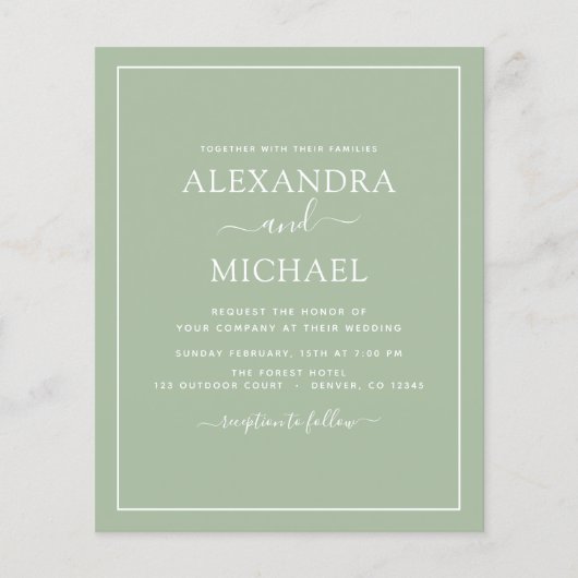 Budget Sage Green Wedding Modern Typography Flyer (Voorkant)