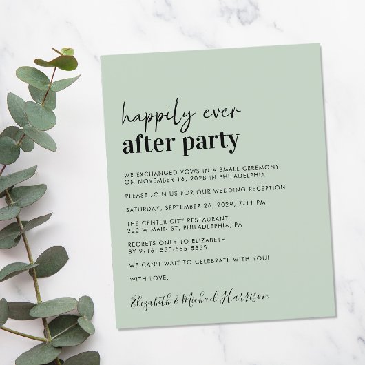 Budget Sage Green Wedding Reception Uitnodiging