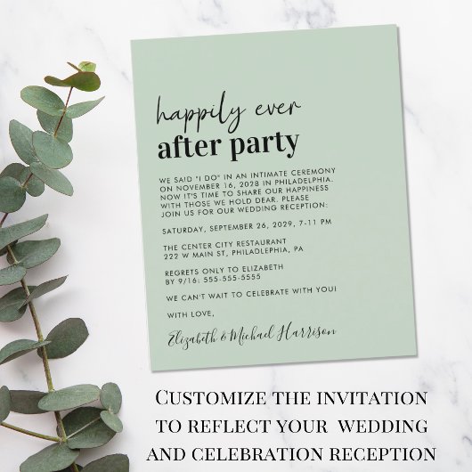 Budget Sage Green Wedding Reception Uitnodiging