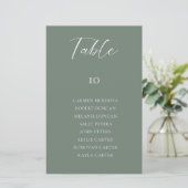Budget Sage Green Wedding Seating Chart Table Card (Staand voorkant)