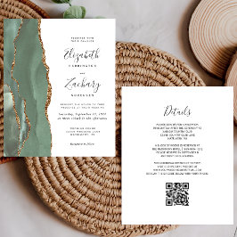 Budget Sage Groen Goud Agate QR Code Trouwen