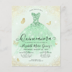 Budget Sage Groen Goud Glitter Gown Quinceanera