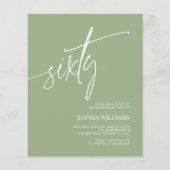 Budget Sage Groen Minimaal 60e Verjaardag Uitnodig (Voorkant)