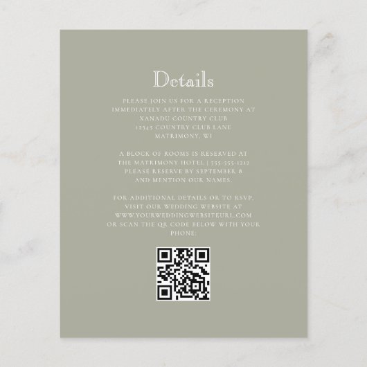 Budget Sage Groen Monogram Crest QR Code Huwelijk (Achterkant)