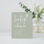 Budget Sage Groen Script Hart Baby shower Invite (Staand voorkant)