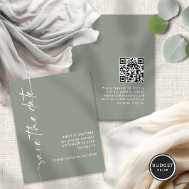 Budget Sage Groen Script QR Bruiloft Save the Date