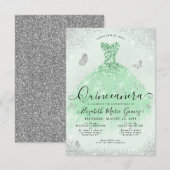 Budget Sage Groen Zilver Glitter Gown Quinceanera Notitiekaartje (Voorkant / Achterkant)