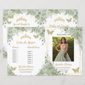 Budget Sage Groene Bloemen Quinceanera Fotoprogram (Voorkant / Achterkant)