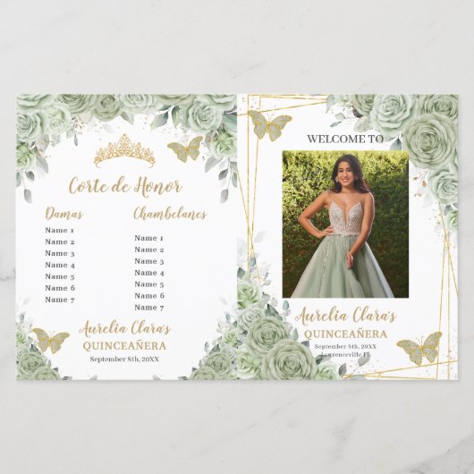 Budget Sage Groene Bloemen Quinceanera Fotoprogram (Voorkant)