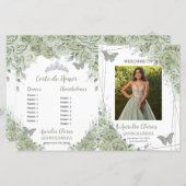 Budget Sage Groene Bloemen Quinceanera Fotoprogram (Voorkant / Achterkant)