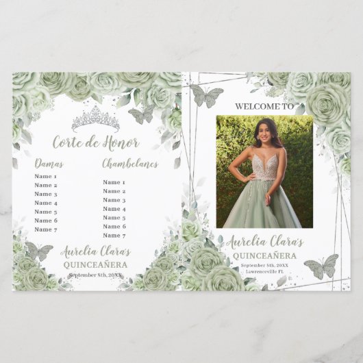 Budget Sage Groene Bloemen Quinceanera Fotoprogram (Voorkant)
