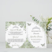 Budget Sage Groene Bloemen Quinceañera XV Programm (Staand voorkant)