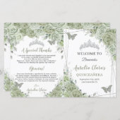 Budget Sage Groene Bloemen Quinceañera XV Programm (Voorkant / Achterkant)