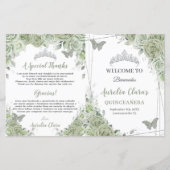 Budget Sage Groene Bloemen Quinceañera XV Programm (Voorkant)