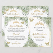 Budget Sage Groene Bloemen Quinceañera XV Programm (Voorkant / Achterkant)