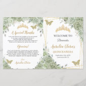 Budget Sage Groene Bloemen Quinceañera XV Programm (Voorkant)