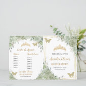 Budget Sage Groene Bloemen Quinceanera XV Programm (Staand voorkant)