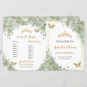 Budget Sage Groene Bloemen Quinceanera XV Programm (Voorkant / Achterkant)
