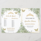Budget Sage Groene Bloemen Quinceanera XV Programm (Voorkant)