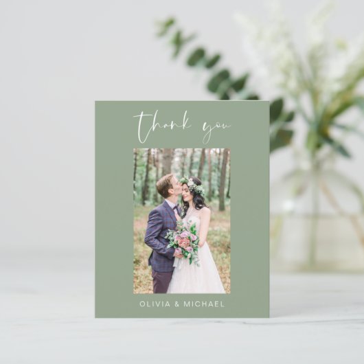 Budget Sage Groene Bruiloft Dank u Foto (Staand voorkant)