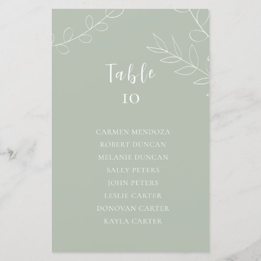 Budget Sage Groene Bruiloft Zitkaart Tafel Kaart (Achterkant)