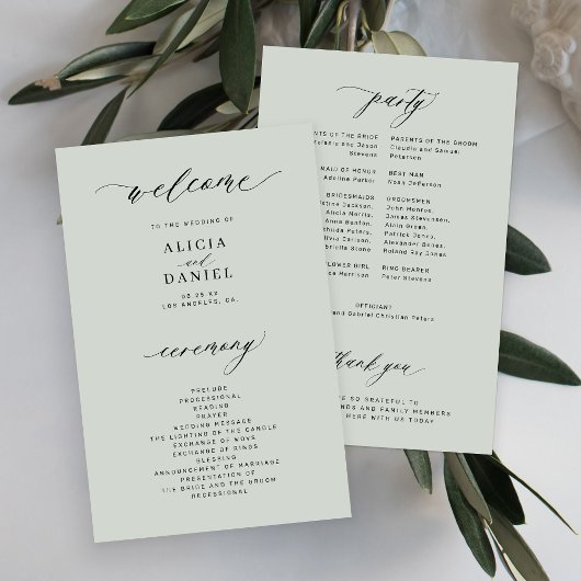 Budget sage groene elegante trouwprogramma