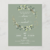 Budget Sage Groene Eucalyptus Bruiloft Uitnodiging (Voorkant)