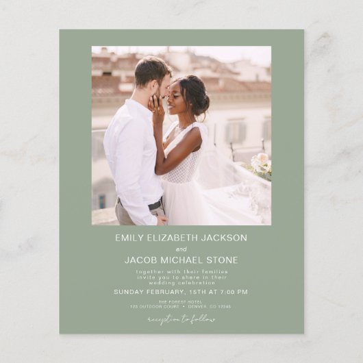 Budget Sage Groene Foto Bruiloft Uitnodiging (Achterkant)
