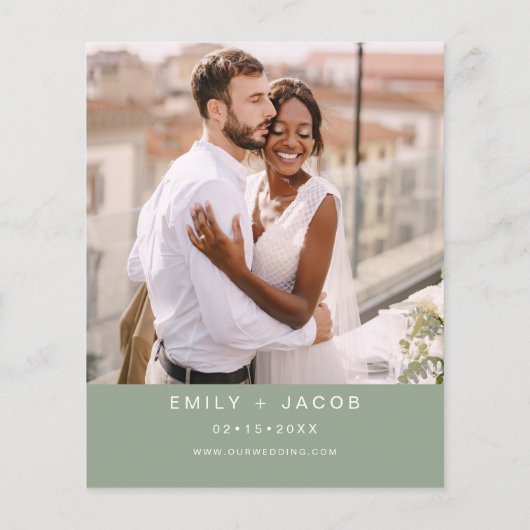 Budget Sage Groene Foto Bruiloft Uitnodiging (Achterkant)