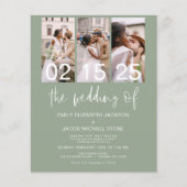 Budget Sage Groene Foto Bruiloft Uitnodiging (Voorkant)