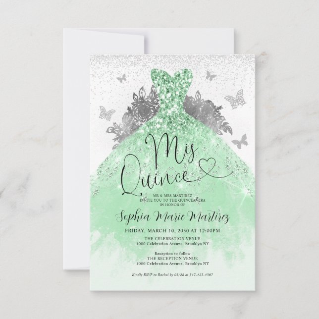 Budget Sage Groene Jurk Mis Quince Quinceañera (Voorkant)