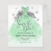 Budget Sage Groene Jurk Quinceañera Save the Date (Voorkant)