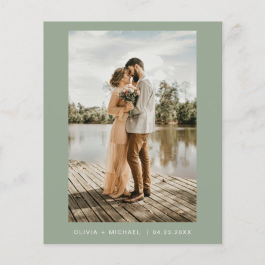 Budget Sage Groene Minimalistische Foto Bruiloft (Voorkant)