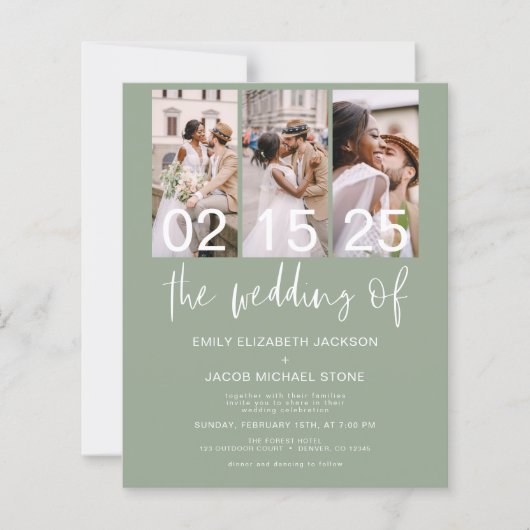 Budget Sage Groene QR Code Bruiloft uitnodiging (Voorkant)