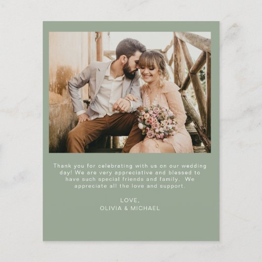Budget Sage Groene Trouwfoto Dank u kaart (Achterkant)