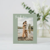 Budget Sage Groene Trouwfoto Dank u kaart (Staand voorkant)